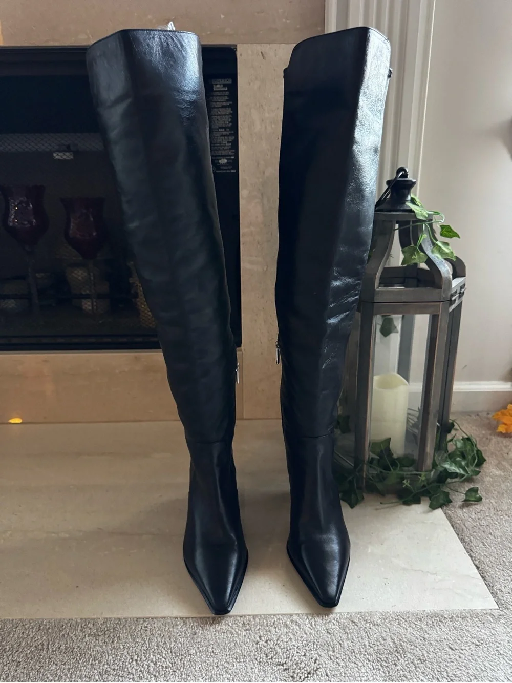 NEW Vince Camuto Demerri Black Knee-High Leather Block Heel Boots